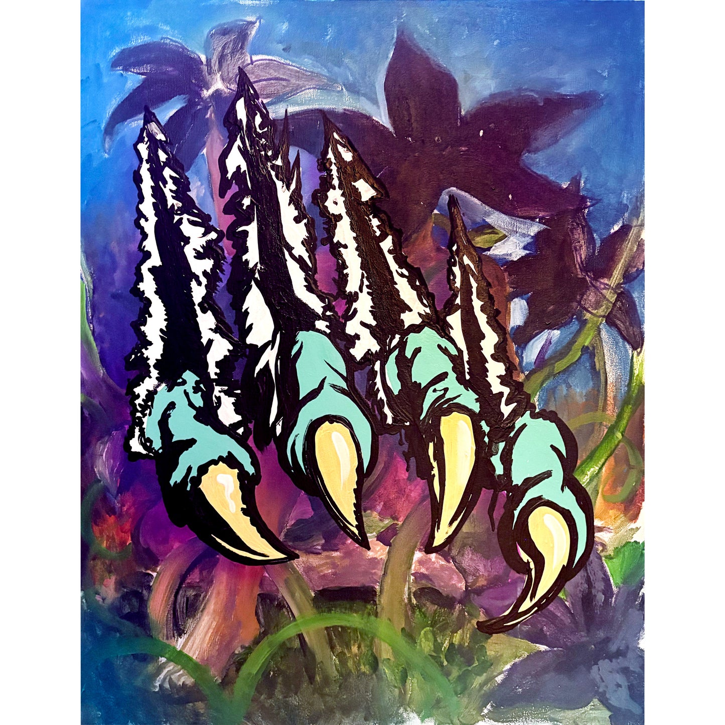 Cartoon Claws Rudely Interrupting a Serious Painting