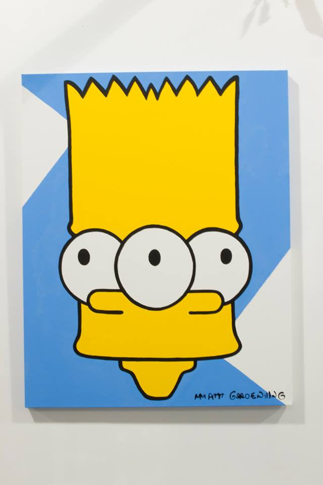 Eat my shorts! Crazy Simpsons Tapped Out wall art for sale by Palm Treat, who is the real Jeff Nolan & Marie Nolan art outsider art fold art. 