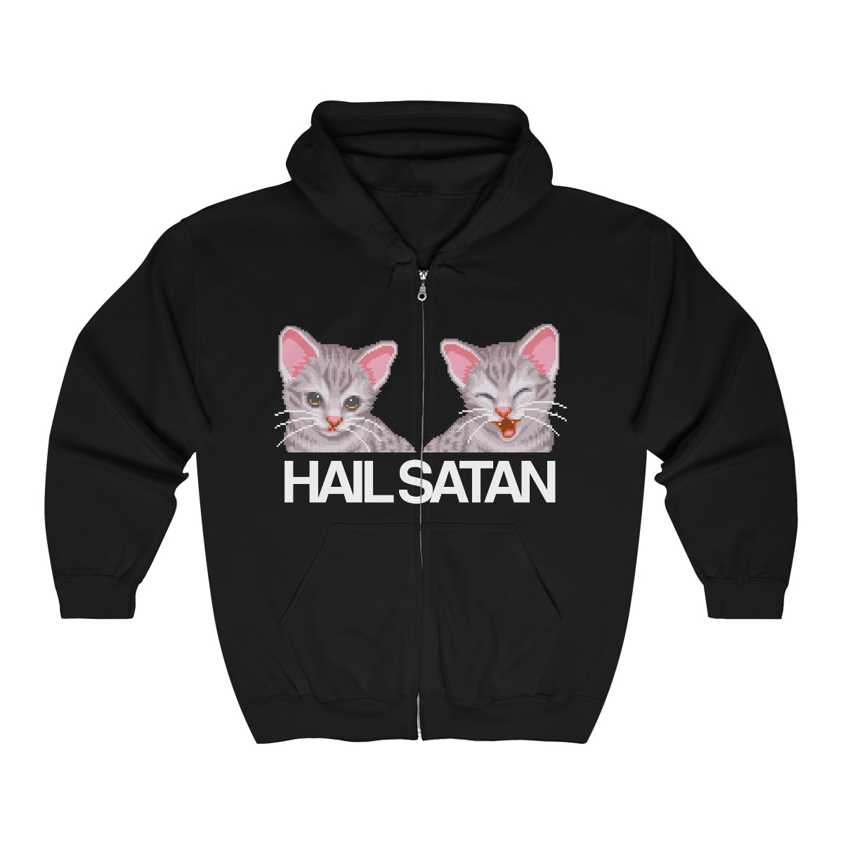 Hail Satan Kitty Vintage Zip 2 Sided Hoodie