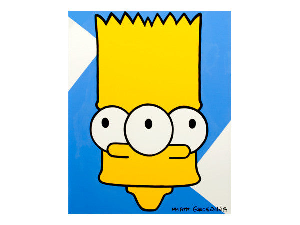 90's retro pop art painting of Bart Simpson by Jeff Nolan & Marie Nolan of Palm Treat. Outsider art piece, large painting on canvas. Marie Nolan folk art pop art outsider art