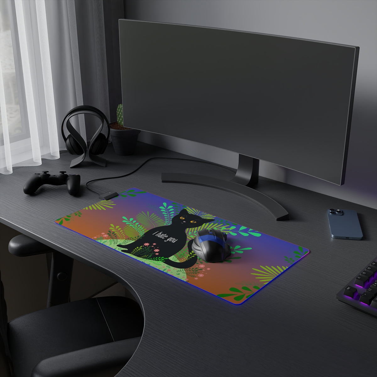 I Hate you Cat LED Gaming Mouse Pad
