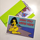 wish you were her bikini cartoon post card by palm treat